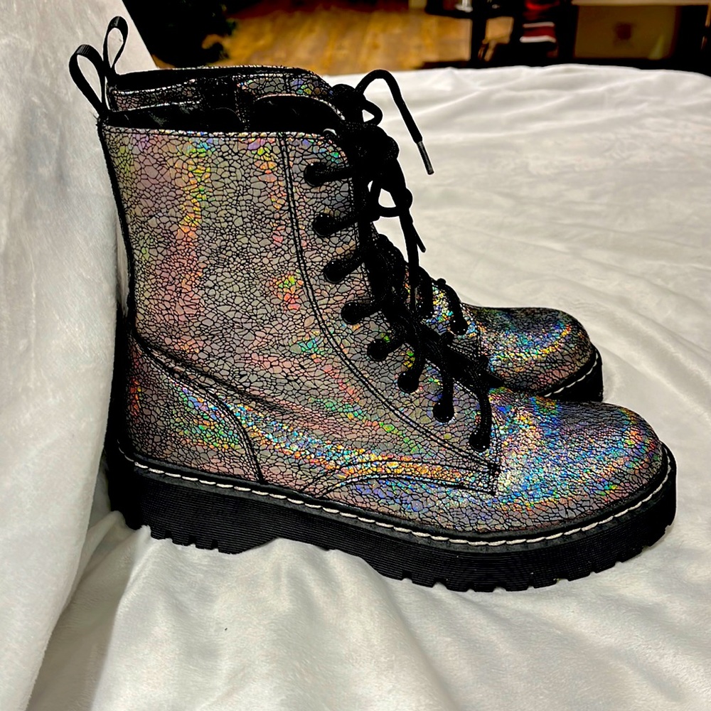Iridescent Crackle Combat Boots